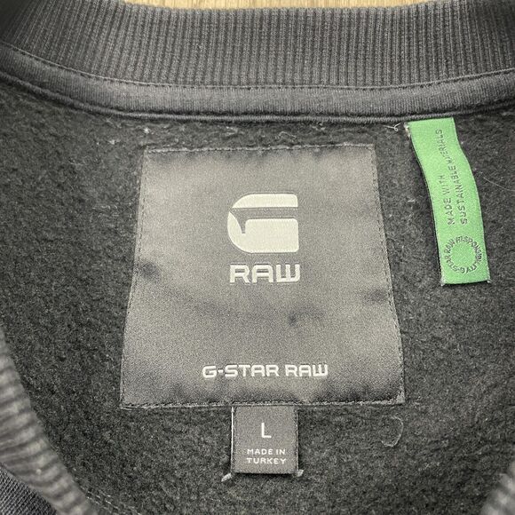 G-Star RAW Sweatshirt Mens Large Black Crewneck Pullover Logo RAW Graphic Fleece - Picture 5 of 12